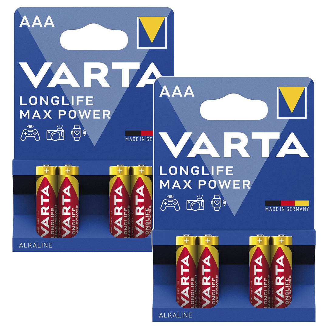 8x R-03 R03 AAA 1.5V alkaline batteries, Varta Longlife Max Power