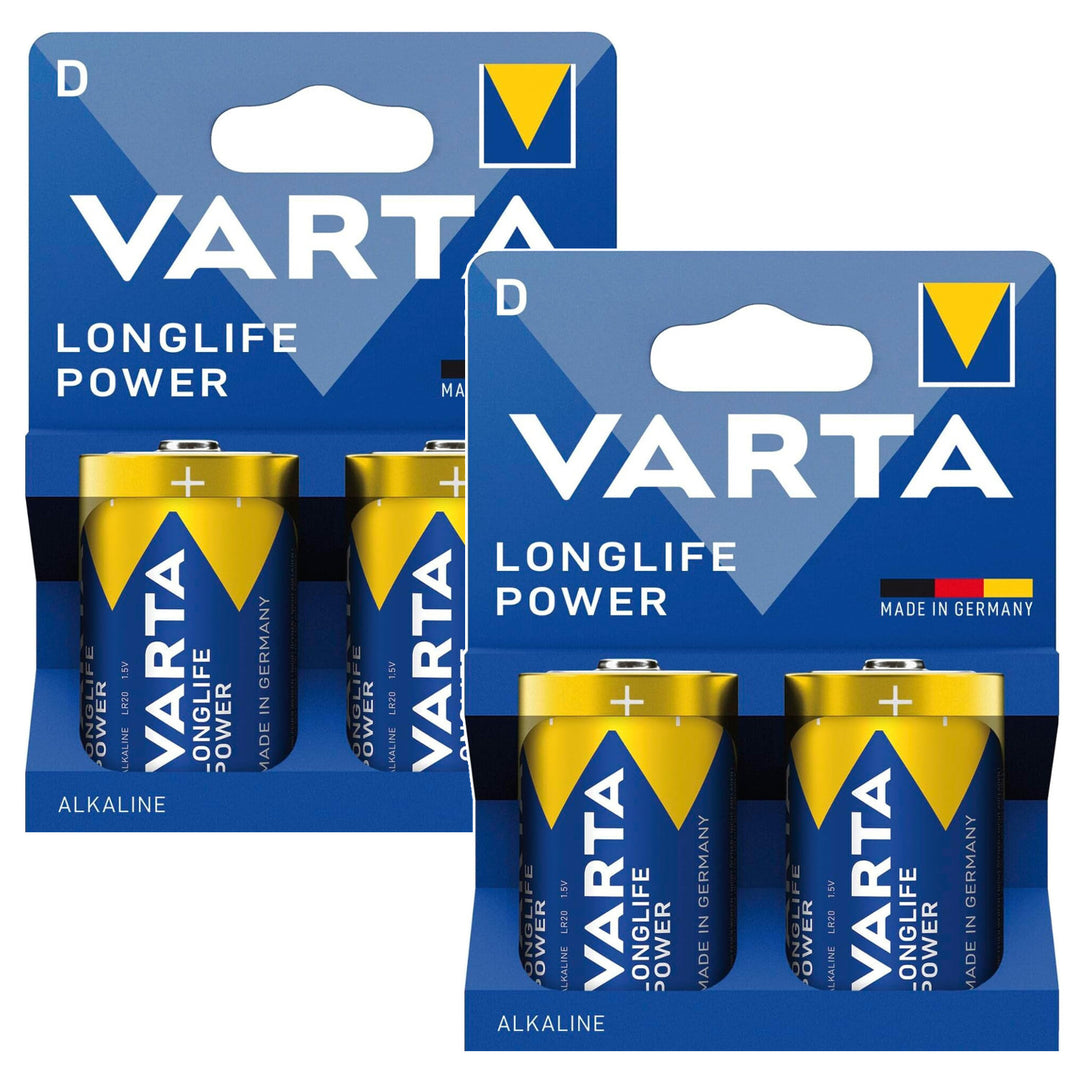 4x R-20 R20 D 1.5V alkaline batteries, Longlife Power by Varta