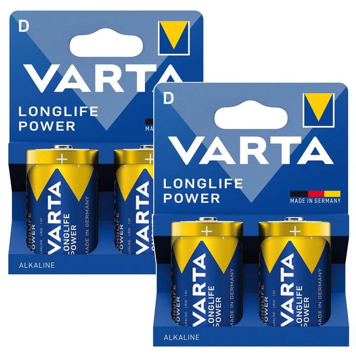 4x R-20 R20 D 1.5V alkaline batteries, Longlife Power by Varta