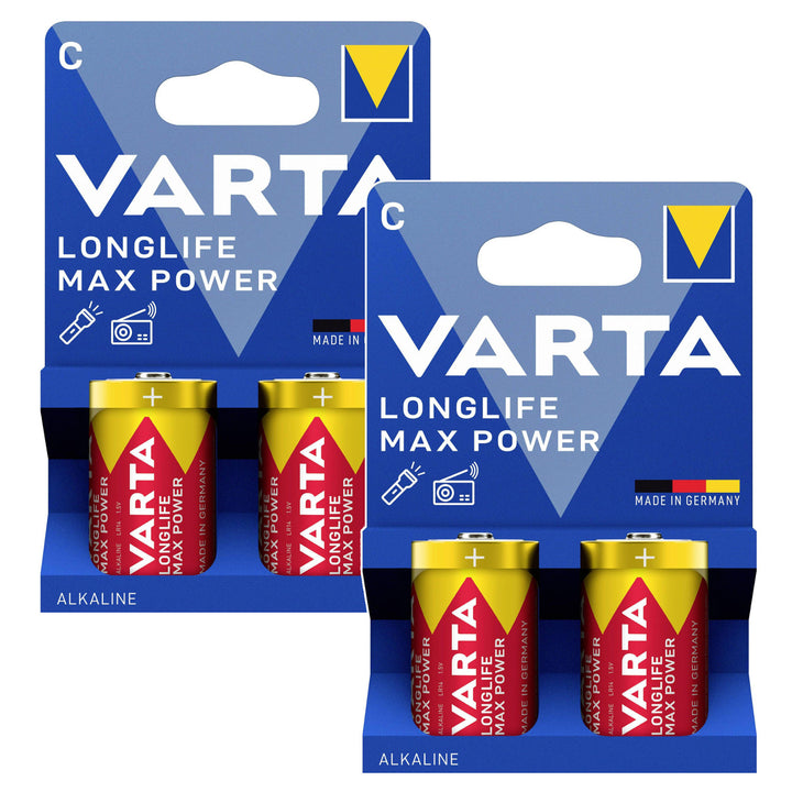 4x R-14 R14 C 1.5V alkaline batteries, Varta Longlife Max Power