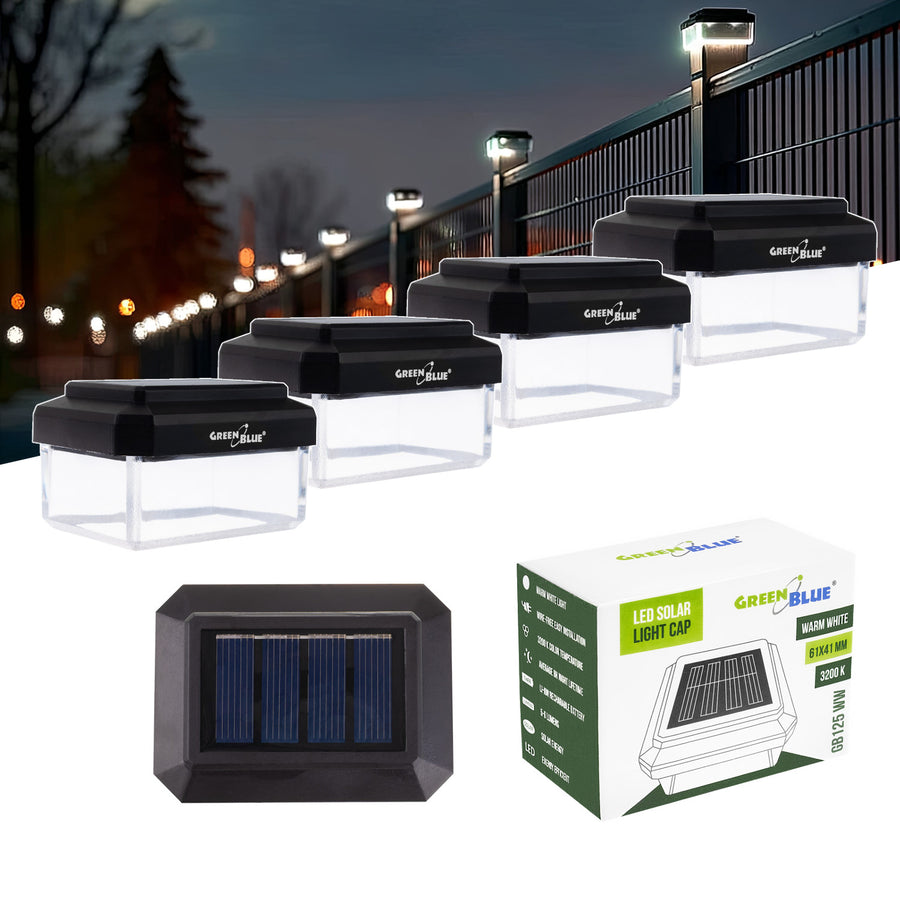 GreenBlue Solar LED Post Light, 60x40mm, Envelope-Shaped Canopy, 3200K, GB125 WW, 4 pieces