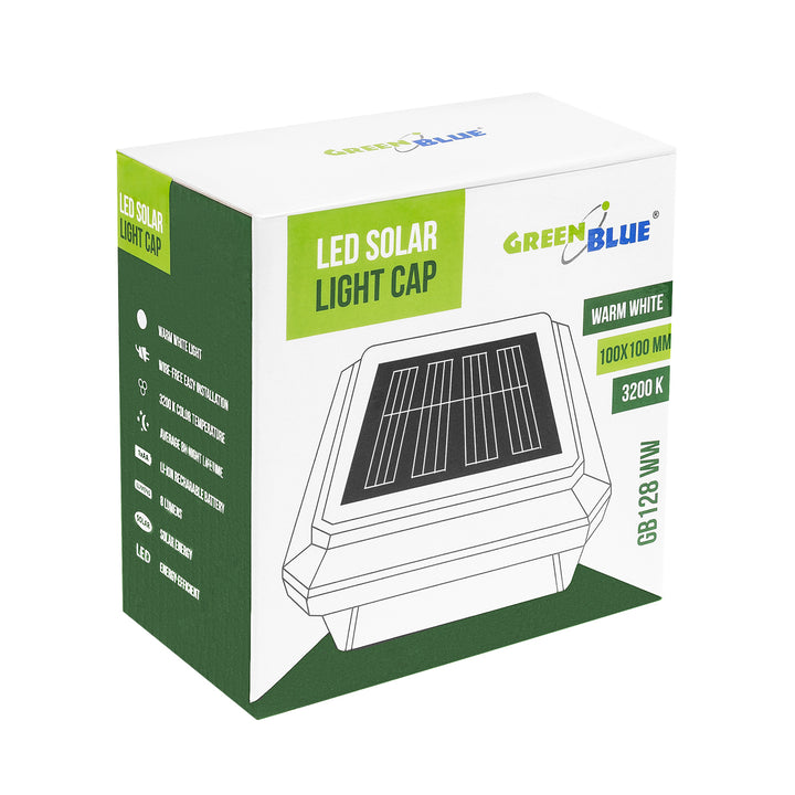 GreenBlue Solar LED Post Light, 100x100mm, Envelope-shaped Canopy, 3200K, GB128 WW, 4 pieces