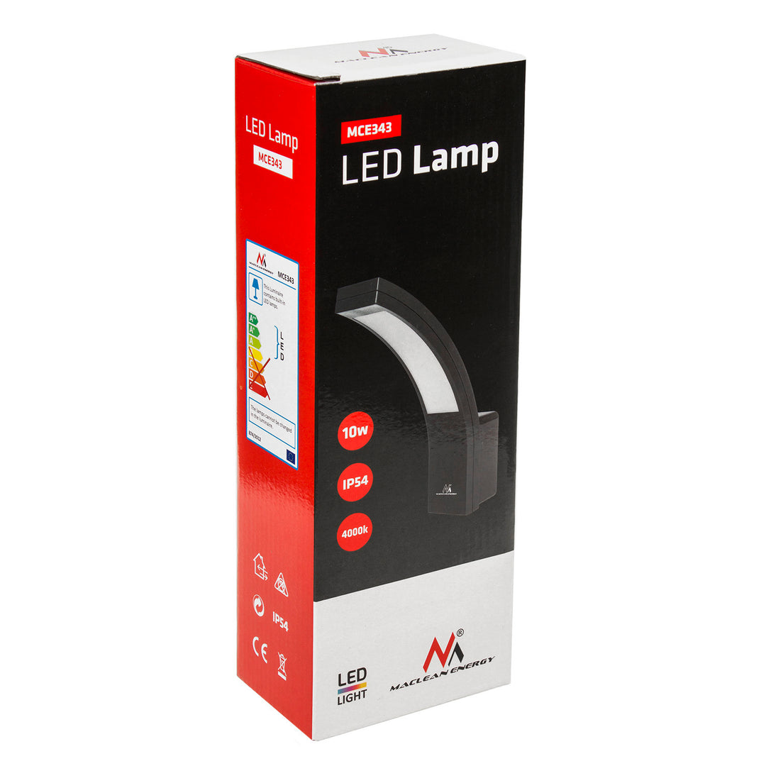 Maclean LED Facade Light, 800 lm, IP54, 10 W, natural white (4000 K), black, MCE343 B, 2 pieces