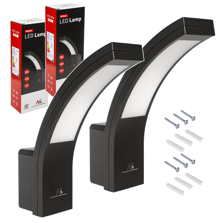 Maclean LED Facade Light, 800 lm, IP54, 10 W, natural white (4000 K), black, MCE343 B, 2 pieces