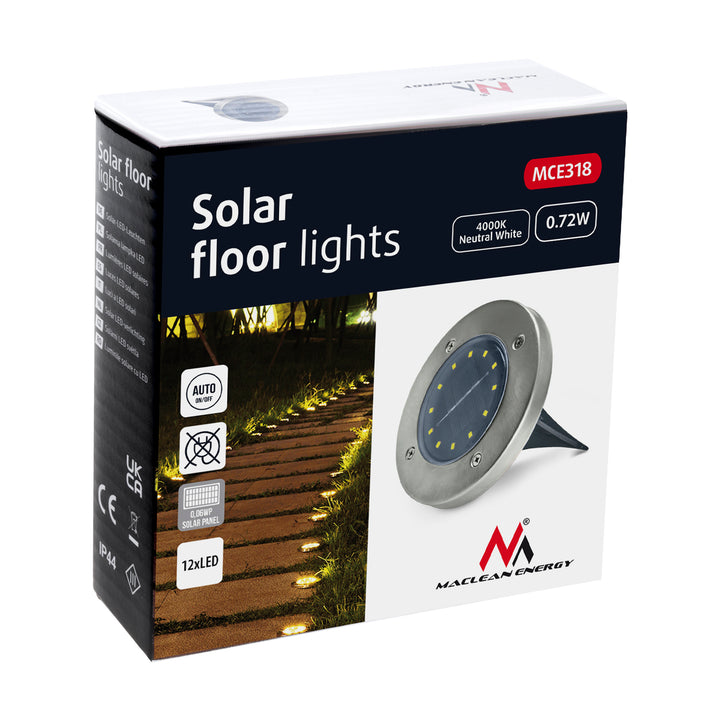 Maclean IP44 Solar LED Garden Motion Sensor Light, 12 SMD LEDs, 4000K, Ni-MH 600 mAh, 0.7W, MCE318, 4 pieces