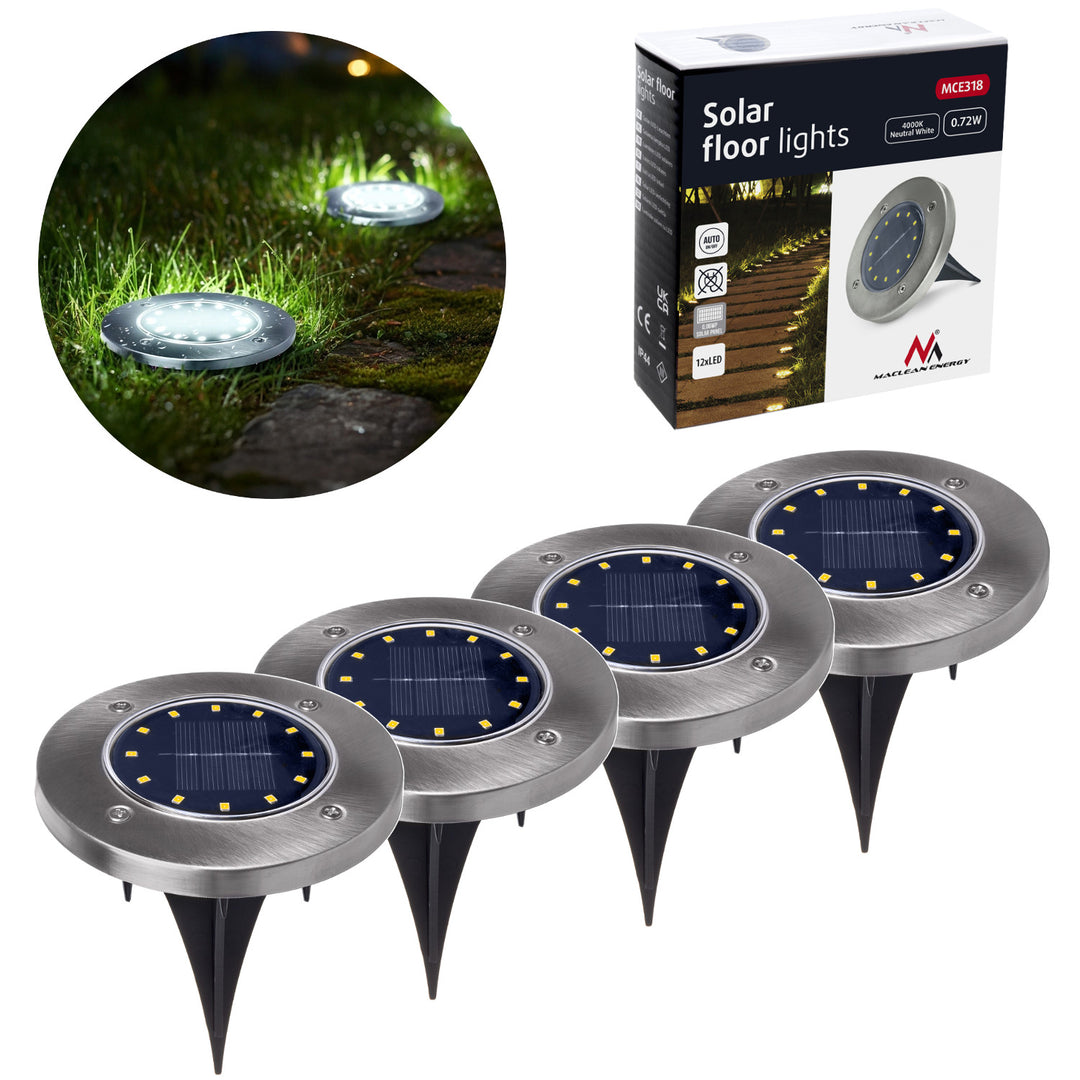 Maclean IP44 Solar LED Garden Motion Sensor Light, 12 SMD LEDs, 4000K, Ni-MH 600 mAh, 0.7W, MCE318, 4 pieces