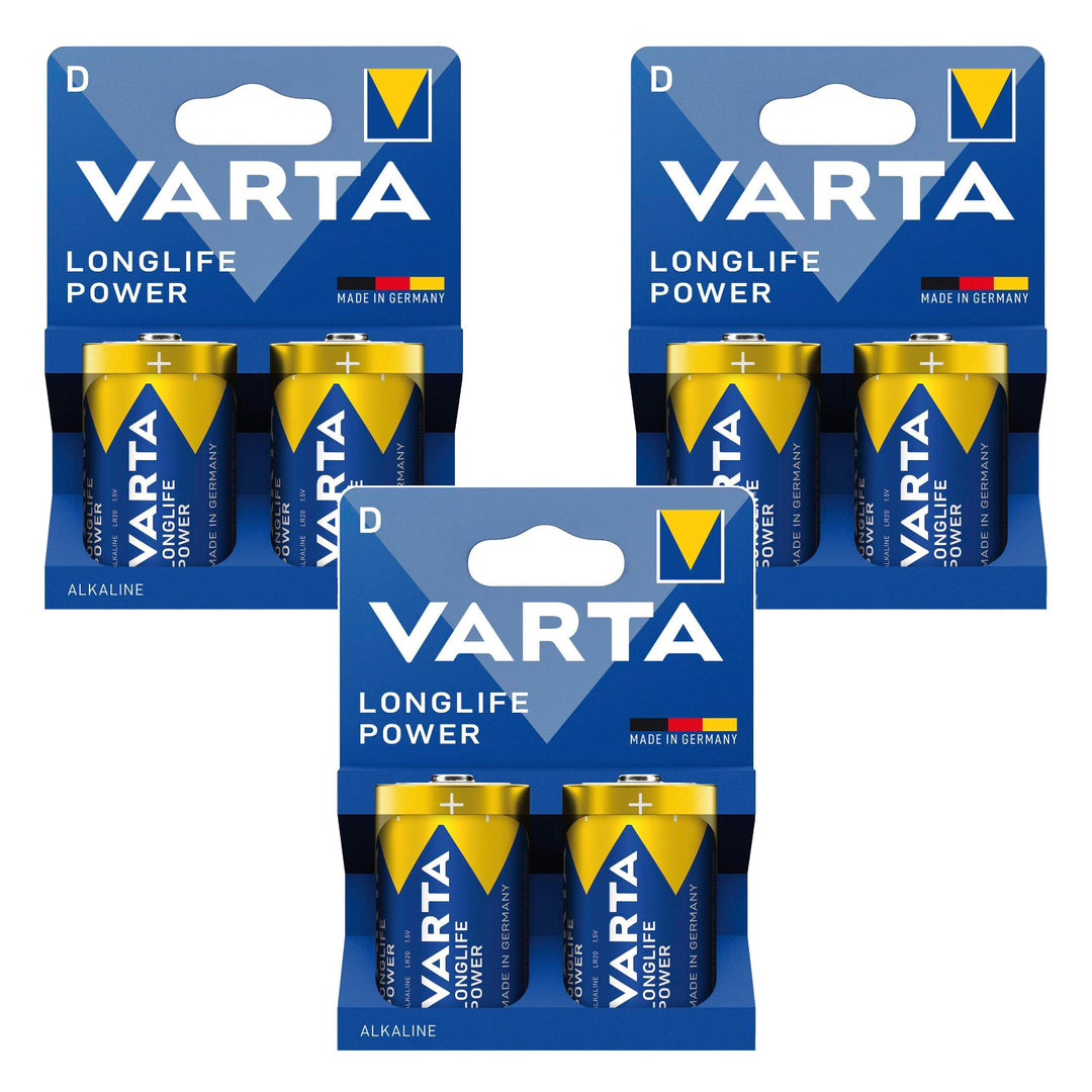 6x R-20 R20 D 1.5V alkaline batteries, Longlife Power by Varta