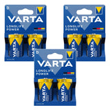 6x R-20 R20 D 1.5V alkaline batteries, Longlife Power by Varta