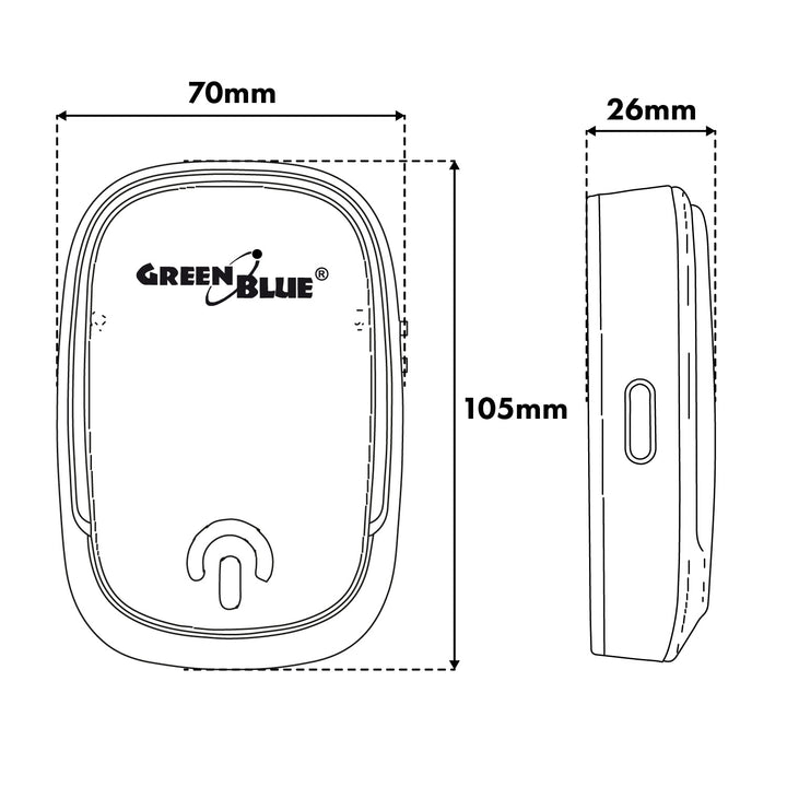 GreenBlue Wireless Doorbell, 38 melodies, 90 dB, white, range up to 200 m, GB404 W