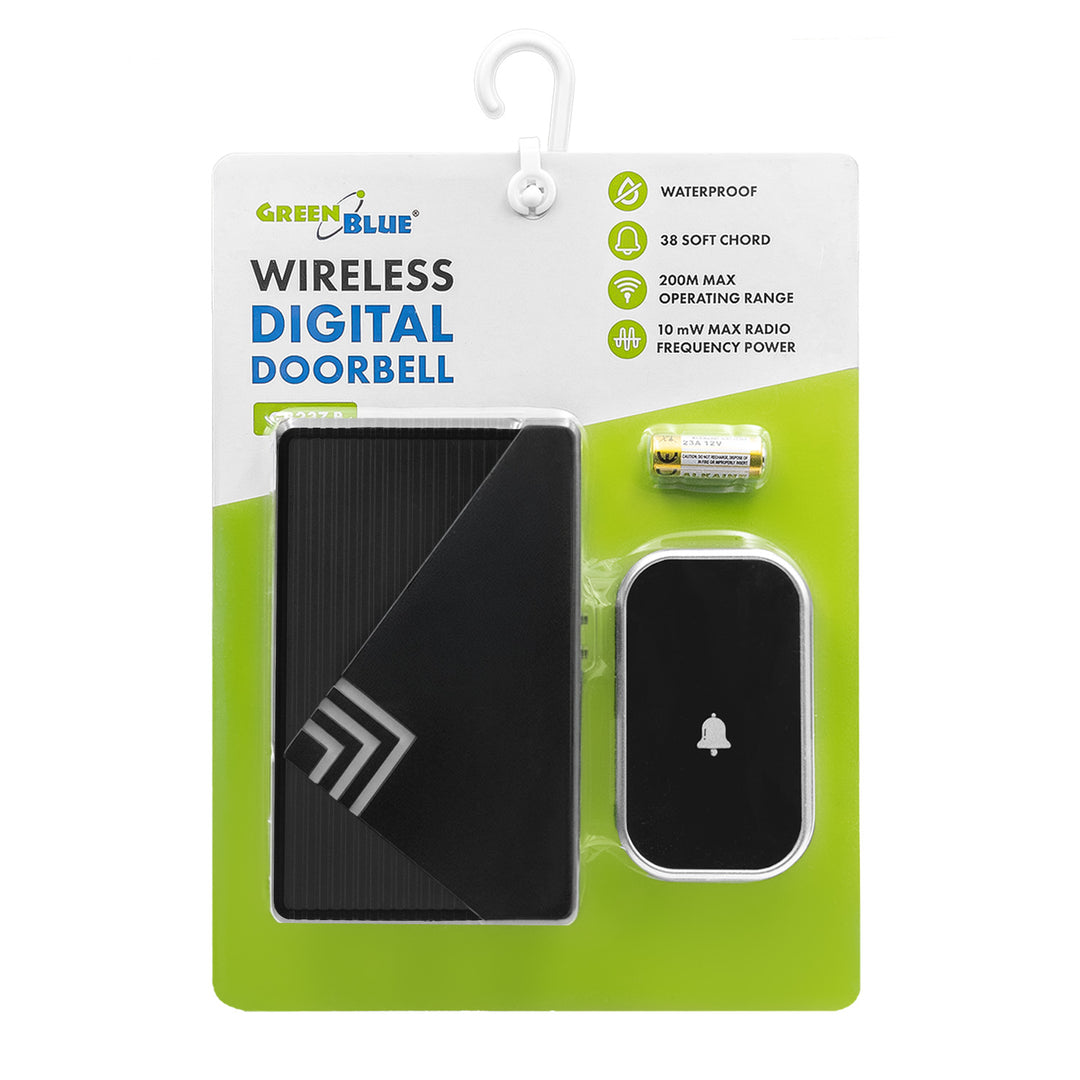 GreenBlue Wireless Doorbell, 38 melodies, 90 dB, black, range up to 200 m, GB237 B