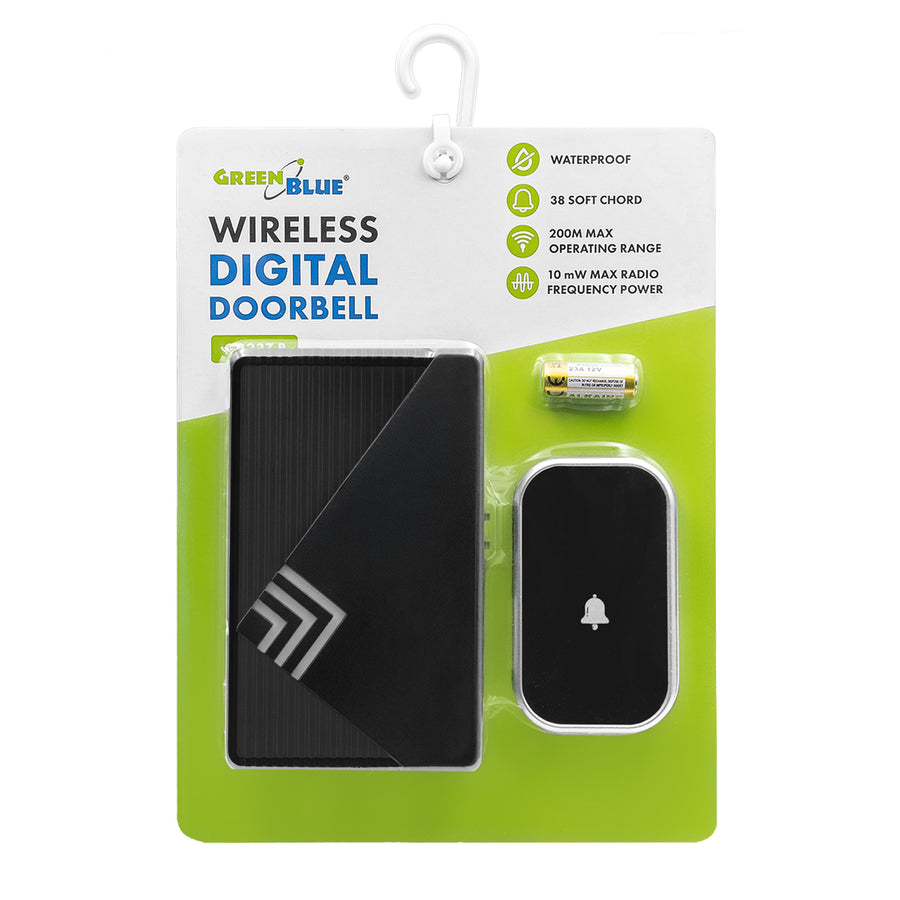 GreenBlue Wireless Doorbell, 38 melodies, 90 dB, black, range up to 200 m, GB237 B