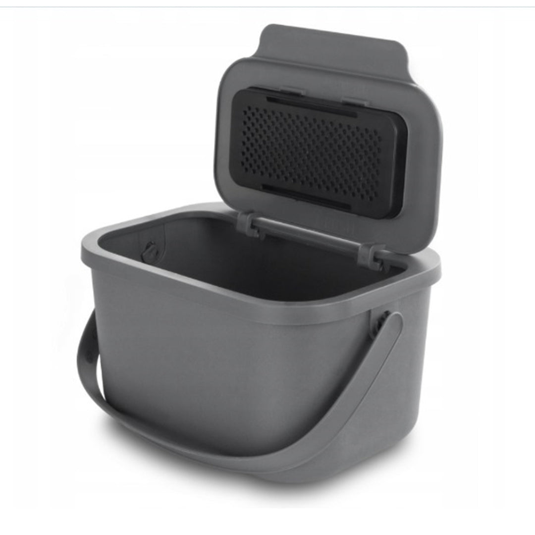 6-liter gray Bini Practic organic waste bin + 5 Practic charcoal filters