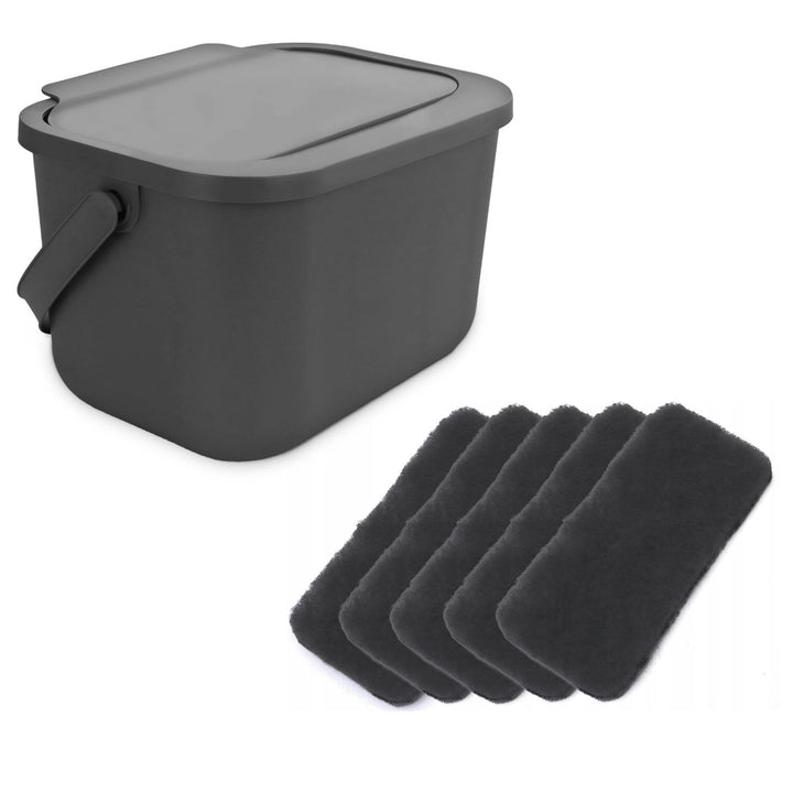 6-liter gray Bini Practic organic waste bin + 5 Practic charcoal filters