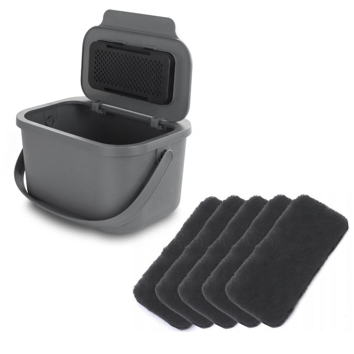 Bio-waste bin, 4.5-liter capacity, gray, Mini Bini + 5 Practic charcoal filters