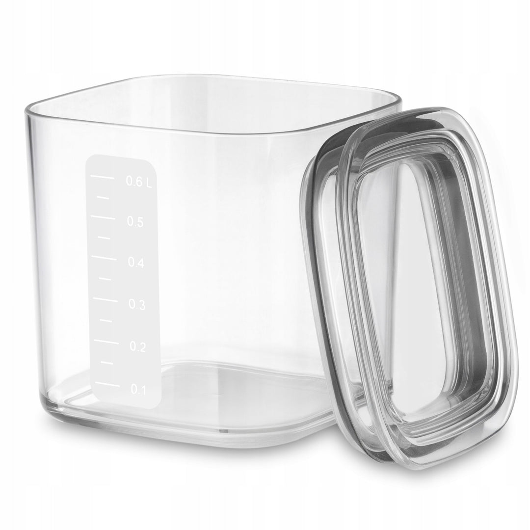 Practic kitchen containers for loose ingredients, capacities: 0.6 L, 0.9 L, 1.5 L, lids with seals,