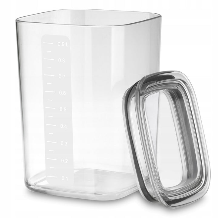 Practic kitchen containers for loose ingredients, capacities: 0.6 L, 0.9 L, 1.5 L, lids with seals,