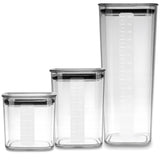 Practic kitchen containers for loose ingredients, capacities: 0.6 L, 0.9 L, 1.5 L, lids with seals,