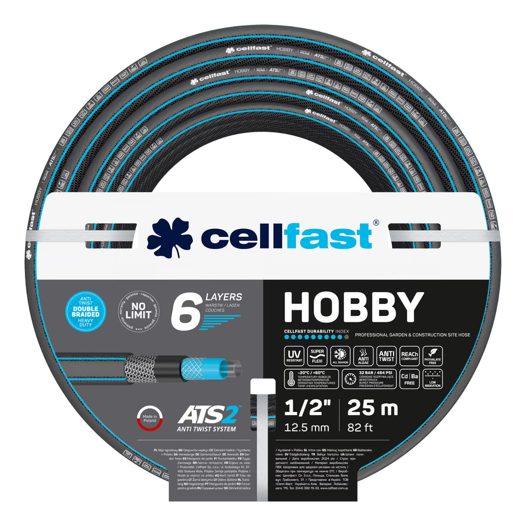 Cellfast Aluplus 1/2" 60m Hose Cart + Cellfast Hobby ATS2 1/2" 25m Garden Hose