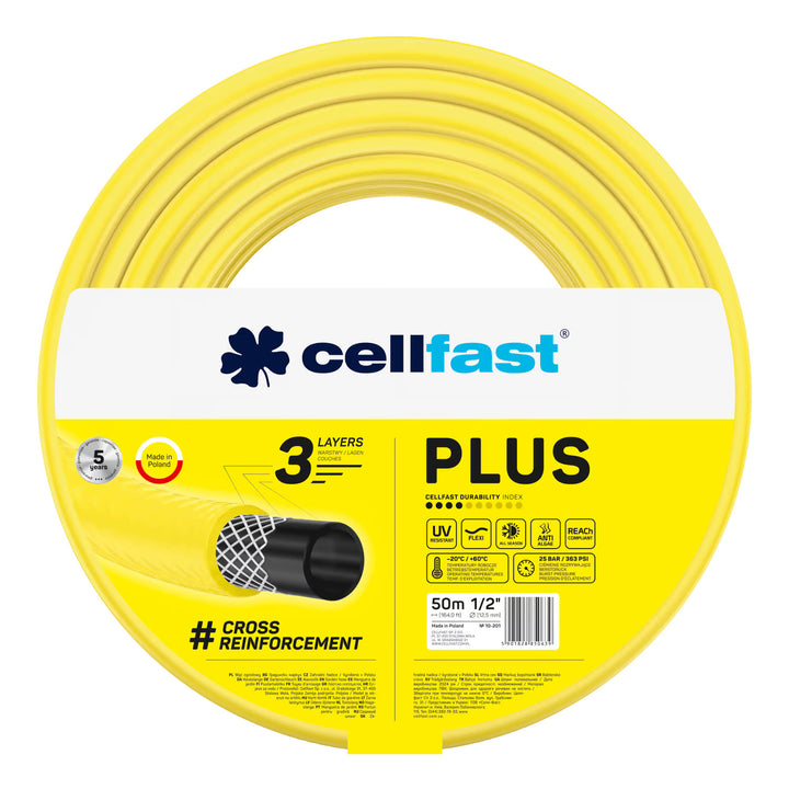 Cellfast Aluplus 1/2" 60m Hose Cart + Cellfast Plus 1/2" 50m Garden Hose