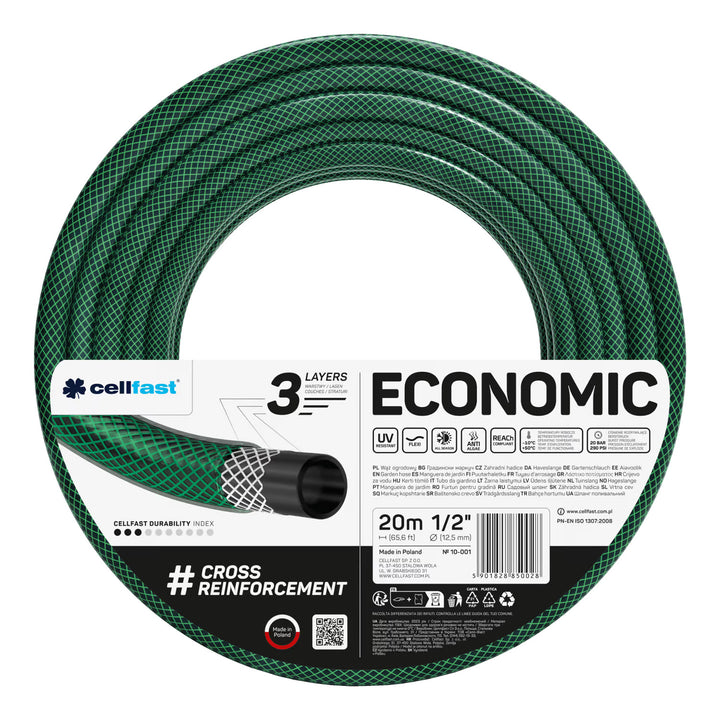 Cellfast Aluplus 1/2" 60m Hose Cart + Cellfast Economic 1/2" 20m Garden Hose + Set with Cellfast Basic 1/2" Straight Sprinkler