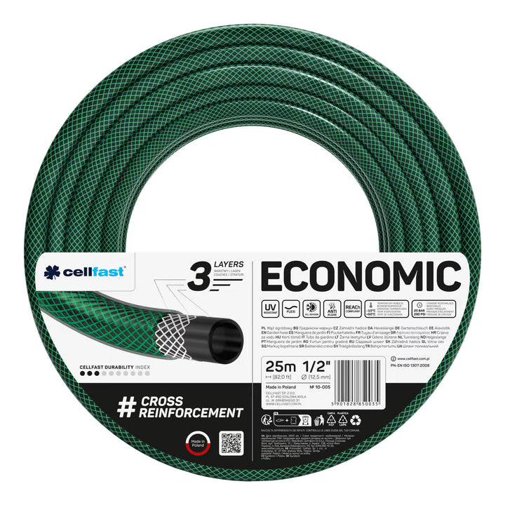 Cellfast Aluplus 1/2" 60m Hose Cart + Cellfast Economic 1/2" 25m Garden Hose + Set with Cellfast Basic 1/2" Straight Sprinkler