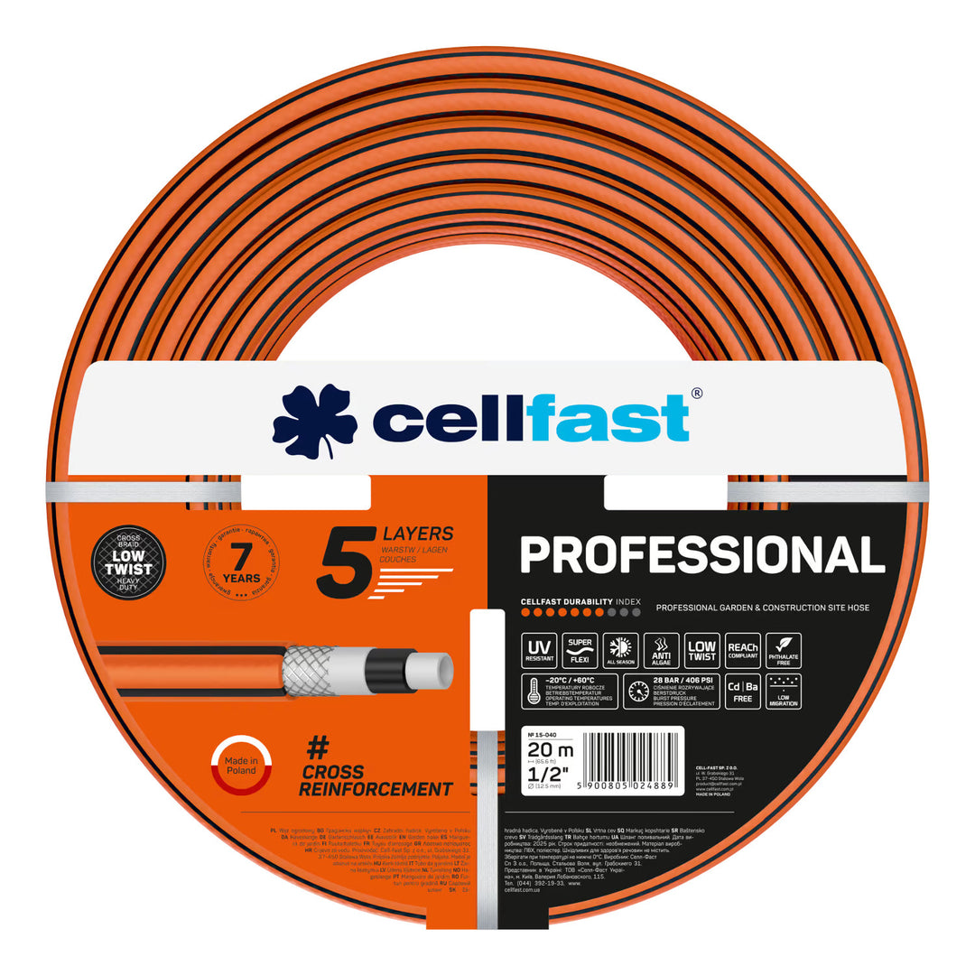 Cellfast Aluplus 1/2" 60m Hose Cart + Cellfast PROFESSIONAL 1/2" 20m Garden Hose + Cellfast Basic 1/2" Straight Sprinkler Set