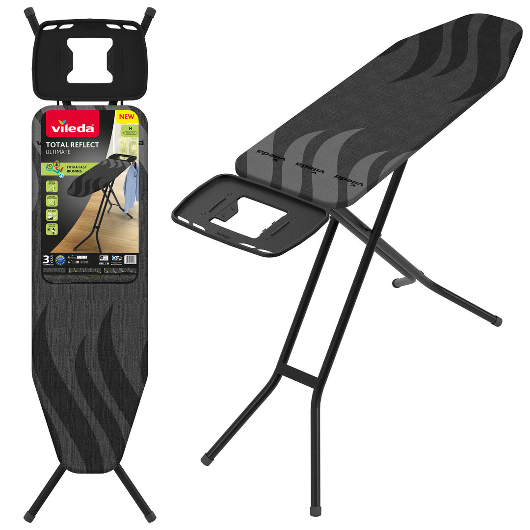 Vileda Total Reflect Ultimate Ironing Board, 100% cotton cover, reflects heat and steam back onto fabrics, adjustable height, XXL base, 183416