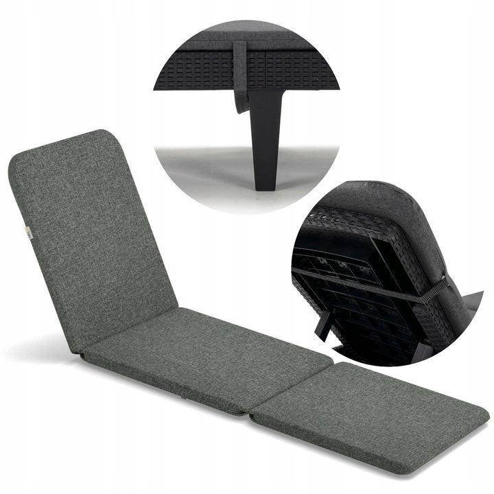 Jaipur Deck Chair Cushion, dark gray, S-550 fabric, size 190x60 cm, two fastening systems, waterproof, fully machine washable, Jaipur Melange S-02A
