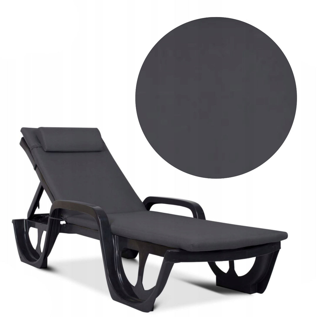 Madera Deck Chair Cushion, dark gray, S-500 fabric, size 190x55 cm, secured with an elastic strap, waterproof, Madera S-49