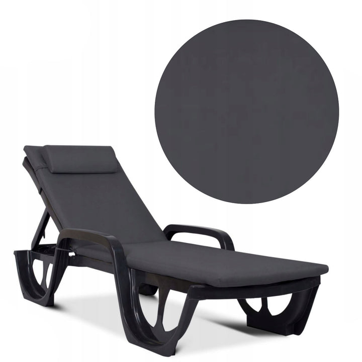 Madera Deck Chair Cushion, dark gray, S-500 fabric, size 190x55 cm, secured with an elastic strap, waterproof, Madera S-49