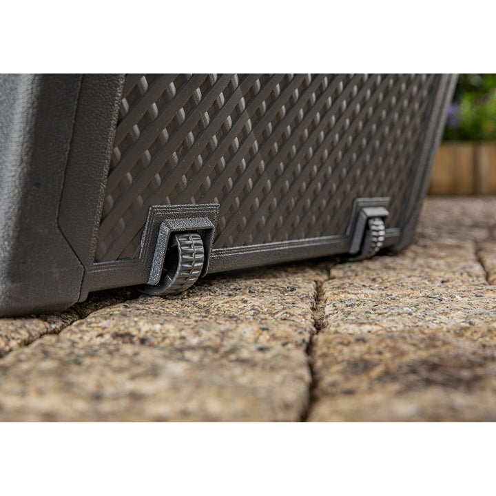 Keter Emily Garden Storage Bin, capacity 277L, anthracite color, max load capacity 20kg, weather-resistant, features handles and wheels, 249722