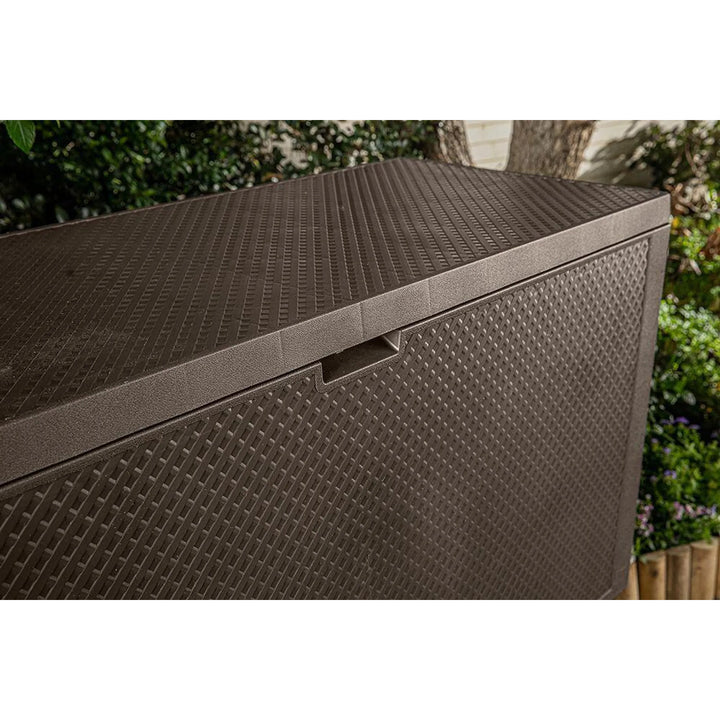 Keter Emily Garden Storage Bin, capacity 277L, brown, max. load capacity 20kg, weather-resistant, features handles and wheels, 249719