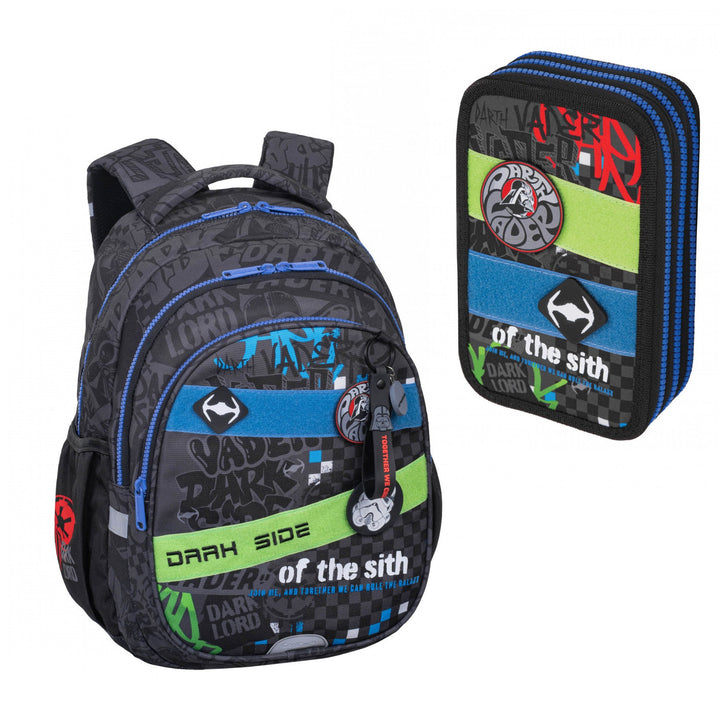 Star Wars Coolpack School Set, Jerry 3-compartment backpack (15") with contoured back and adjustable shoulder straps, and Jumper 3 pencil case with accessories