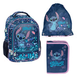 Stitch Paso School Set, Backpack with two compartments, reflective elements, and a padded back panel; pencil case (empty) with pencil holders; shoe bag that can be worn on the back, DS26XX