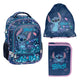 Stitch Paso School Set, Backpack with two compartments, reflective elements, and a padded back panel; pencil case (empty) with pencil holders; shoe bag that can be worn on the back, DS26XX