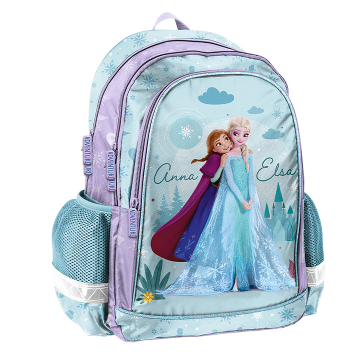 Frozen Paso School Set, backpack with two compartments, adjustable shoulder straps, and a padded back panel; pencil case with accessories and holders for school supplies; shoe bag that can be worn on the back; DF26AA