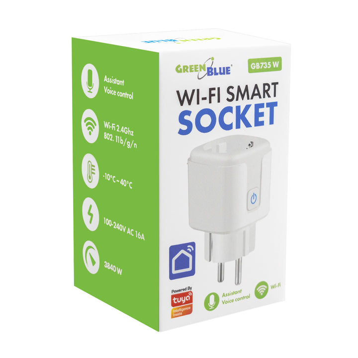 GreenBlue Remote-Controlled WiFi Outlet, Android/iOS/Alexa/Google Home, Timer, Watt Meter, Max 16A/3840W, GB735 W, 2-Pack