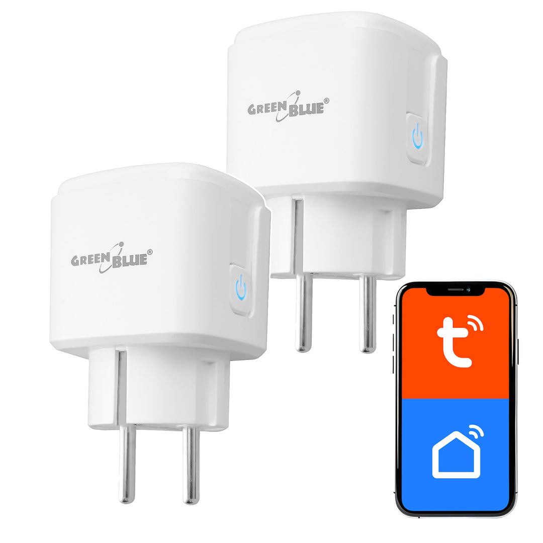GreenBlue Remote-Controlled WiFi Outlet, Android/iOS/Alexa/Google Home, Timer, Watt Meter, Max 16A/3840W, GB735 W, 2-Pack