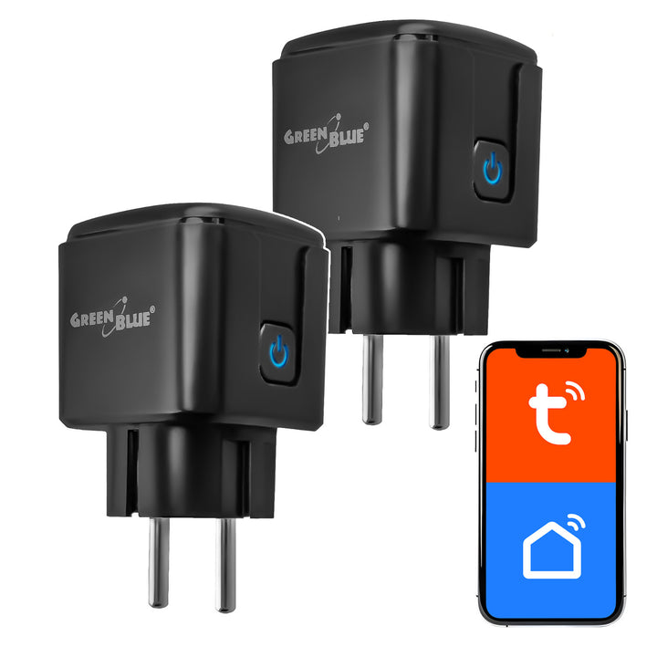 GreenBlue Remote-Controlled WiFi Outlet, Android/iOS/Alexa/Google Home, Timer, Watt Meter, Max 16A/3840W, GB735 B, 2 pieces