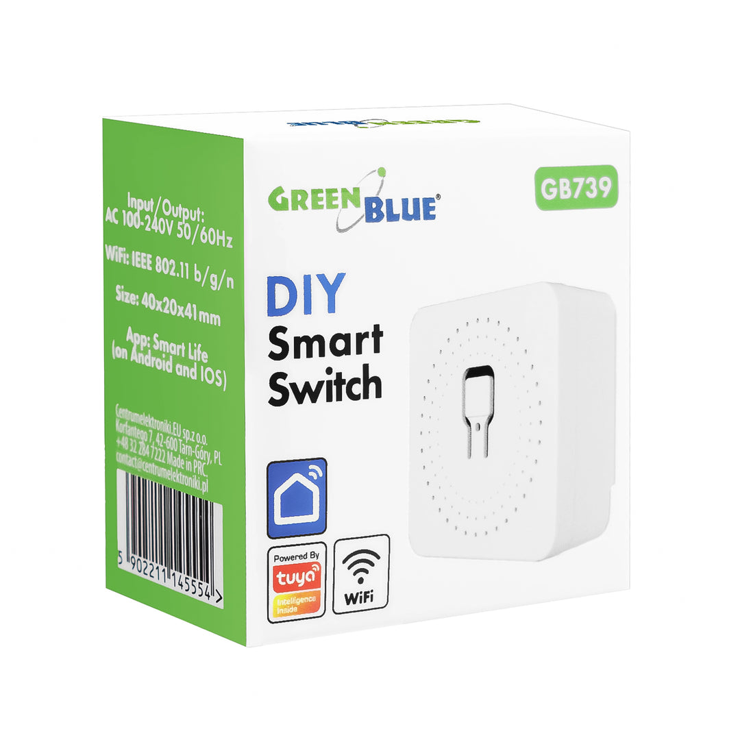 GreenBlue Flush-Mount WiFi Relay, Android/iOS/Alexa/Google Home, 100–240 V AC, 50/60 Hz, max. 16 A, for 150 W LEDs, GB739, 4 pieces