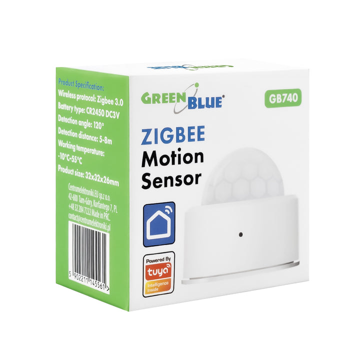 Tuya GreenBlue Wireless Zigbee Motion Sensor, Android/iOS, CR2450 DC 3.0V, 120° detection angle / up to 8 m, GB740, 2 pieces