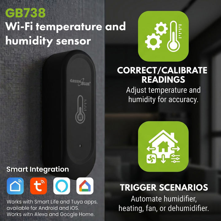GreenBlue Outdoor WiFi Temperature and Humidity Sensor, Android/iOS, 3.0V DC, LR03x2, IP65, GB741, 2 pieces