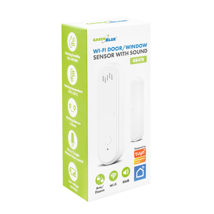 GreenBlue Wireless Reed Switch / WiFi Door/Window Sensor, Android/iOS, 3.0V DC, LR03x2, with Alarm, GB478, 2 Sets