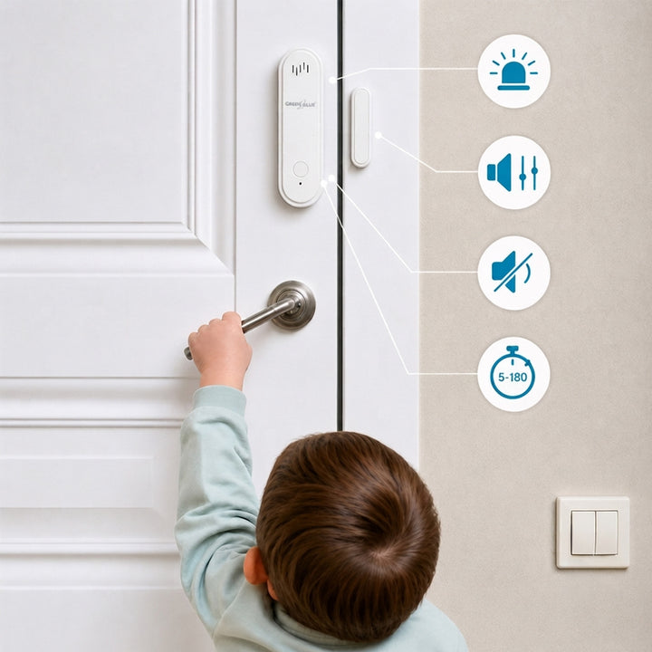 GreenBlue Wireless Reed Switch / WiFi Door/Window Sensor, Android/iOS, 3.0V DC, LR03x2, with Alarm, GB478, 2 Sets
