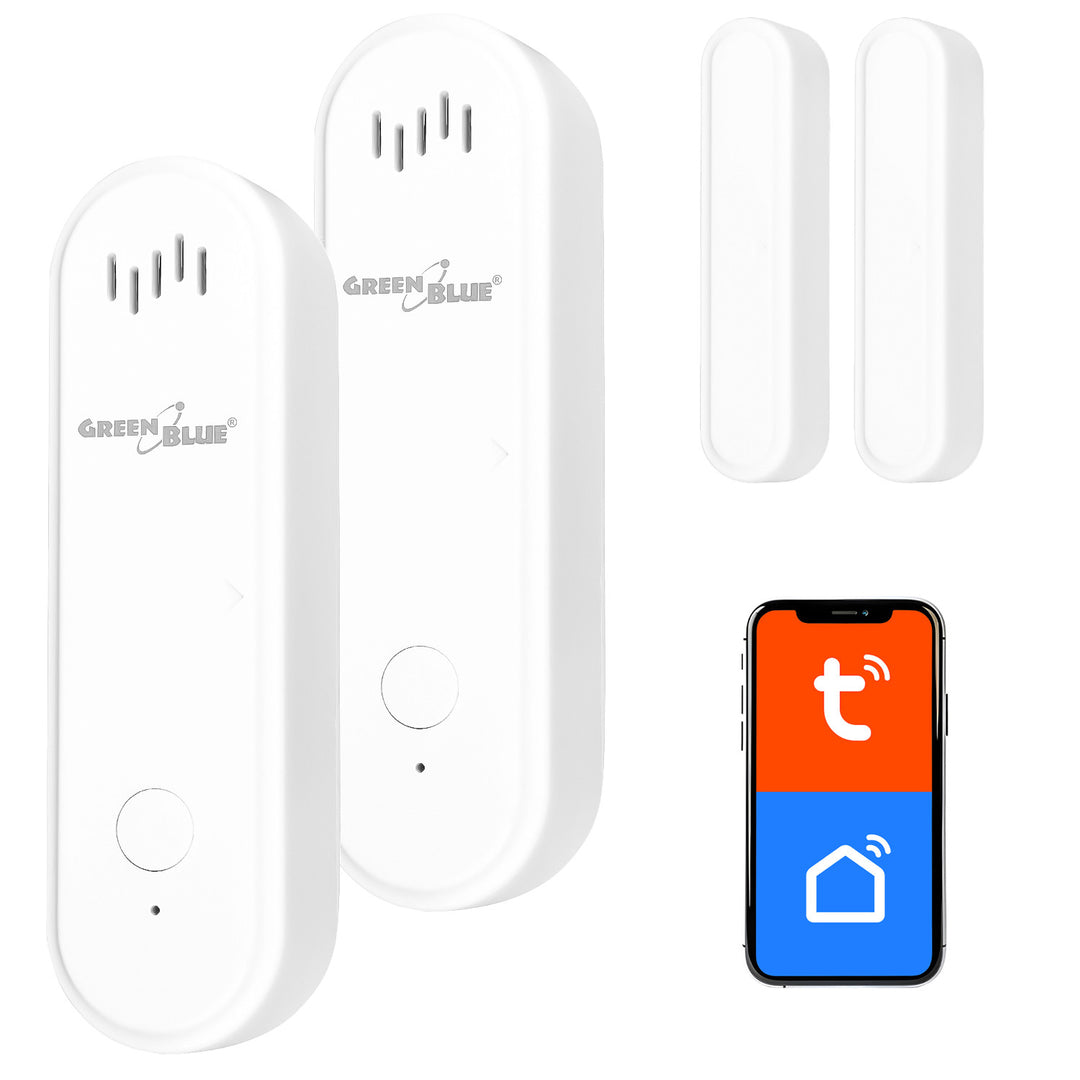 GreenBlue Wireless Reed Switch / WiFi Door/Window Sensor, Android/iOS, 3.0V DC, LR03x2, with Alarm, GB478, 2 Sets