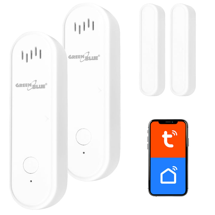 GreenBlue Wireless Reed Switch / WiFi Door/Window Sensor, Android/iOS, 3.0V DC, LR03x2, with Alarm, GB478, 2 Sets