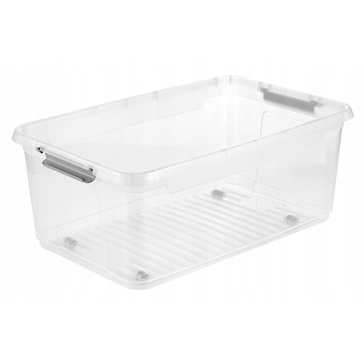 Leo Keeeper container with lid, 37L capacity, clear, with wheels, clip-on lid, 2 pieces