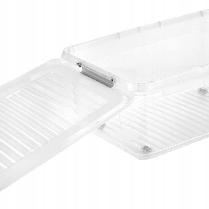 Leo Keeeper container with lid, 37L capacity, clear, with wheels, clip-on lid, set of 3