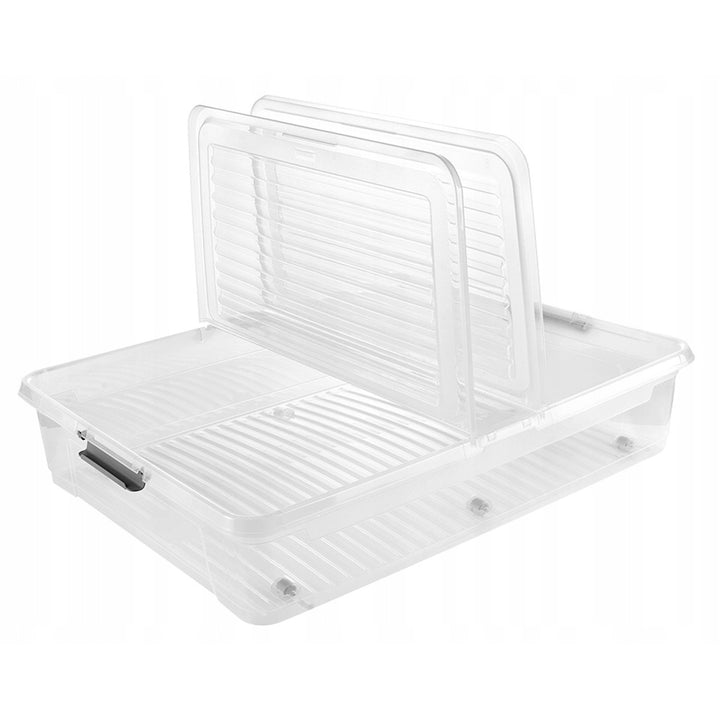 Leo Keeeper container with lid, 53L capacity, clear, with wheels, clip-on lid, 2 pieces