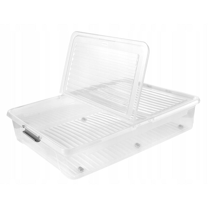 Leo Keeeper container with lid, 53L capacity, clear, with wheels, clip-on lid, 2 pieces